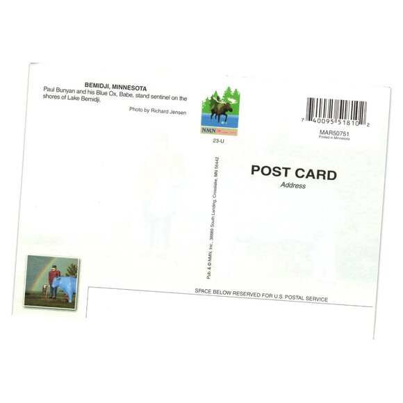 Paul Bunyan Babe Blue Ox Bemidji Minnesota Rainbow Postcard NMN Inc Photo - Picture 2 of 2